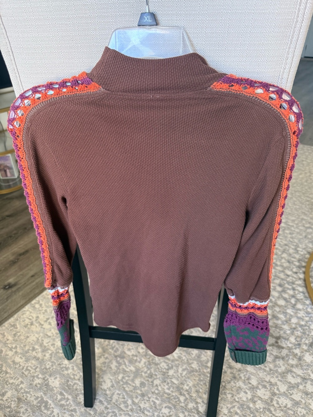Free People Switch It Up Top Small Brown Crochet Floral Mixed Knit Sweater - Picture 6 of 7